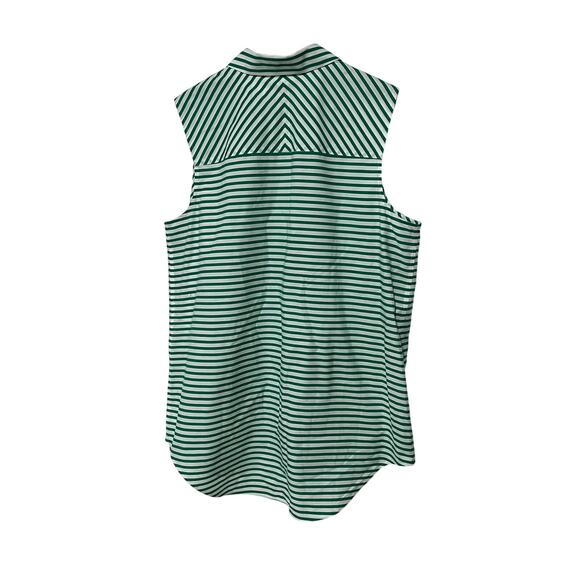 CHICOS TOP WOMENS 2 US 12/14 BUTTON UP TUNIC BLOUSE STRIPE GREEN OLD STOCK NWT - Picture 2 of 12